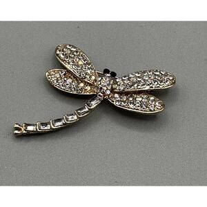 Pin Butterfly Glass Rhinestones Reflect Light Blue Tone Gold Trim 2x 1.5 Inches